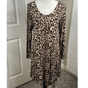 DEARCASE Leopard Print Fit & Flare‎ Dress Long Sleeve V Neck Office Mob Wife XL